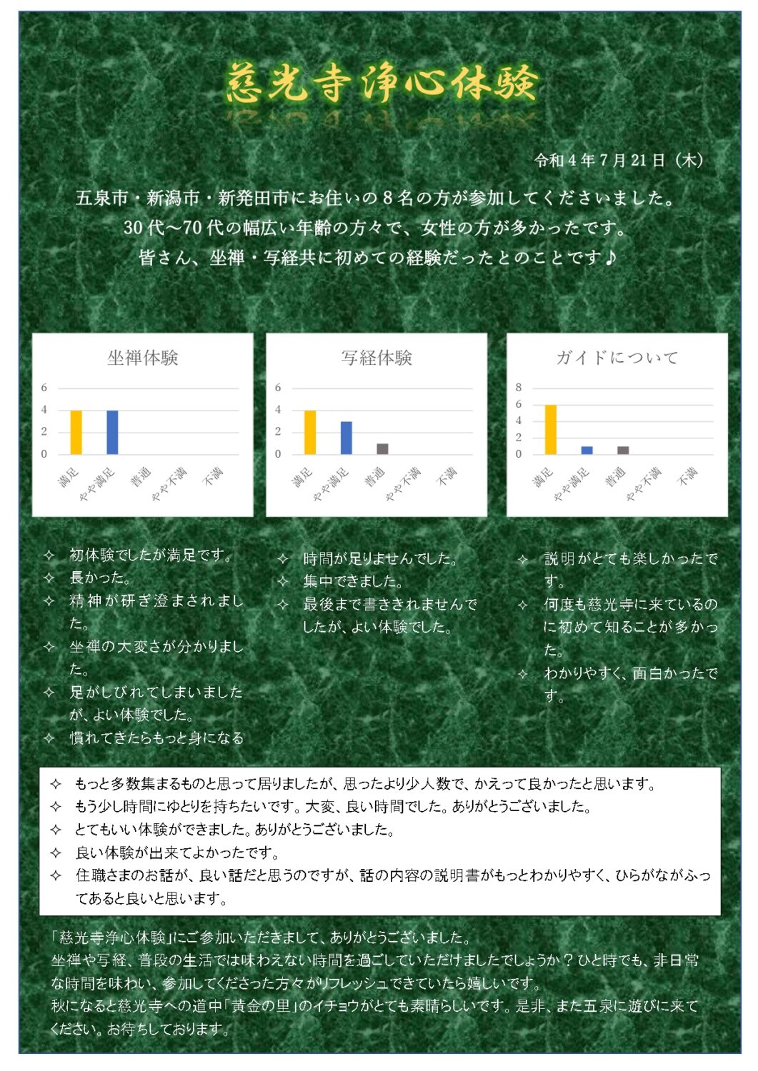 今まで開催したチラシ・ガイドの様子（画像）・アンケート結果