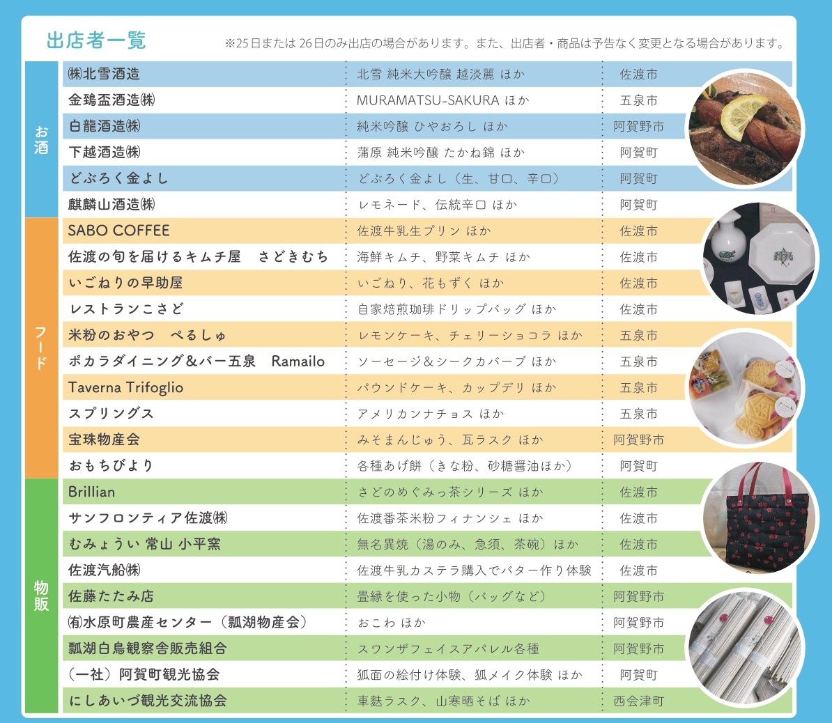 【佐渡と阿賀野川ラインの恵みフェア in ラポルテ五泉】10月25日(土)・26日(日)